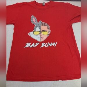 Bad Bunny Man/Bunny Red Tshirt One Of the Best Latin Rappers of All Time Large
